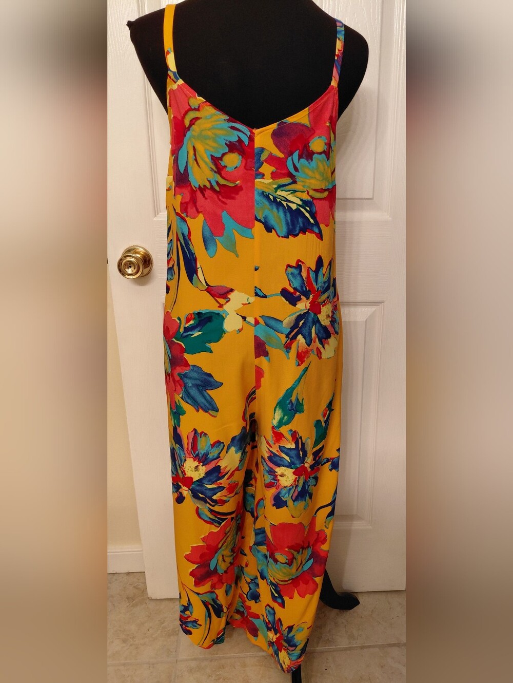 MSK Yellow Floral Maxi Jumpsuit with Blue and Pink Accents